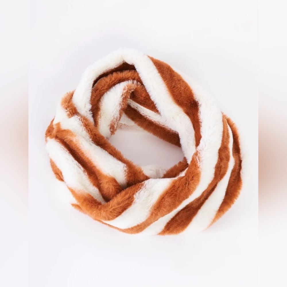 Brown Striped Fuzzy Twisted Infinity Scarf